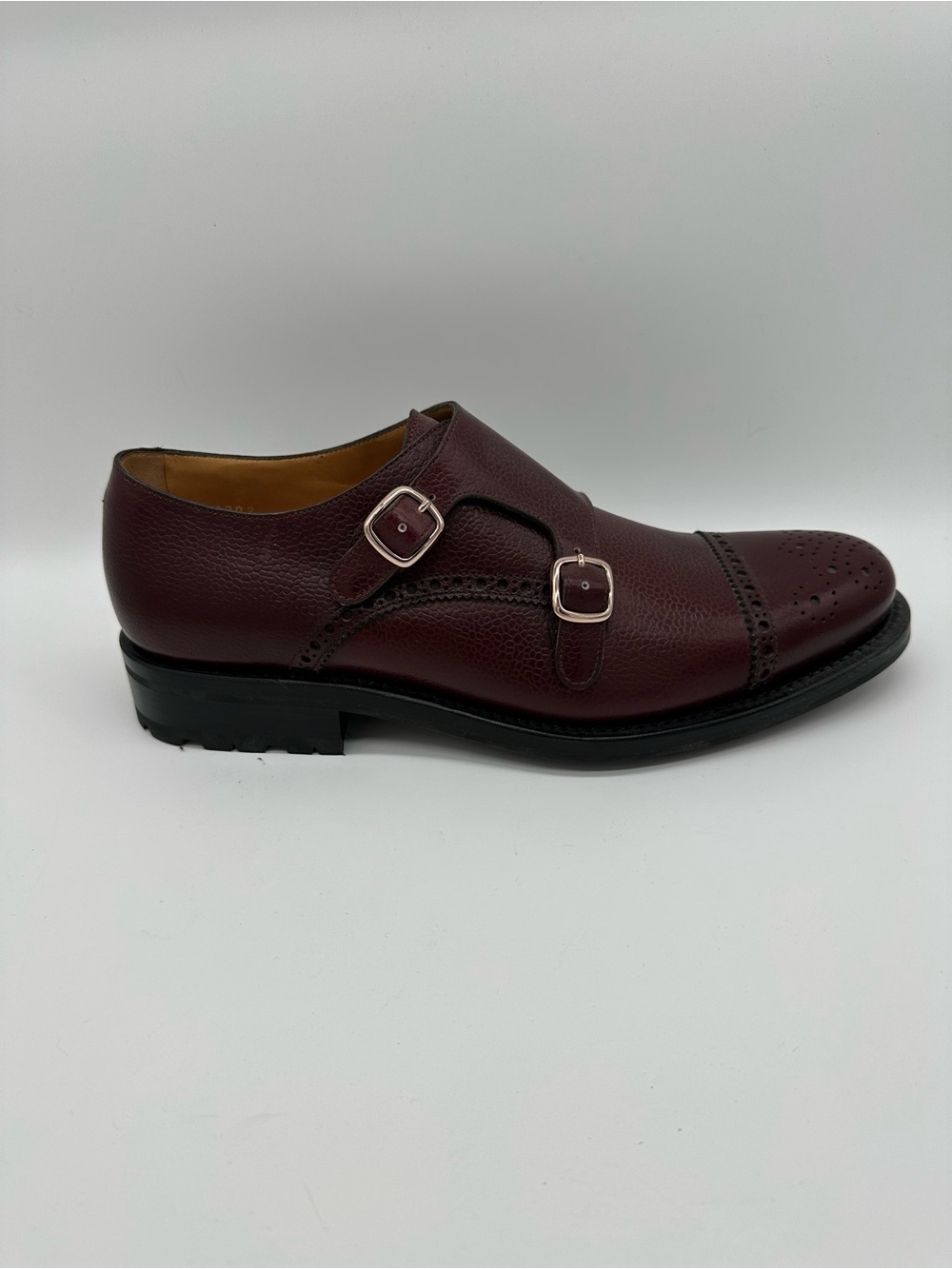 Men's Double Monk Strap Leather Dress Shoes in Burgundy - Picture 5 of 13